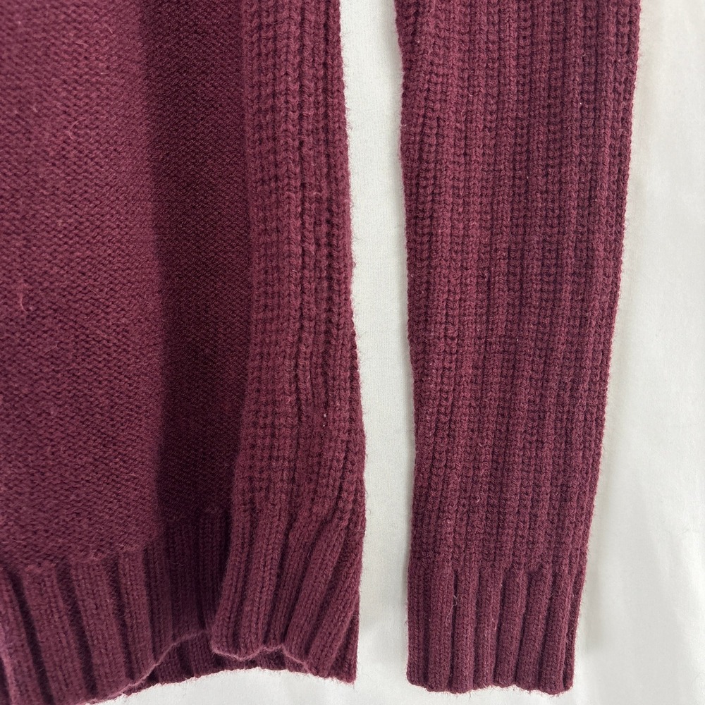 Athleta Merino Wool Cable Knit Hoodie Sweater Medium Burgundy Soft Warm Pullover - Picture 6 of 16
